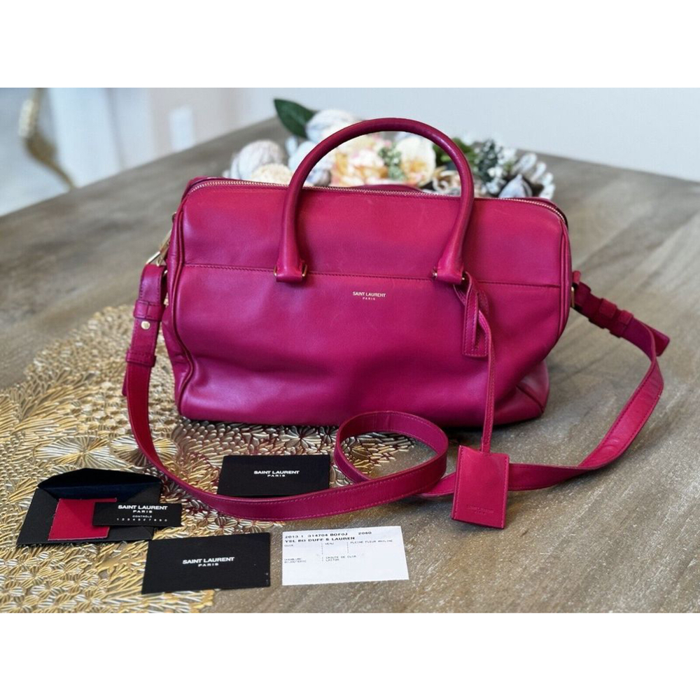 Auth YSL Yves Saint Laurent Leather Duffle 2 WAY Crossbody Hand Bag Pink Leather
